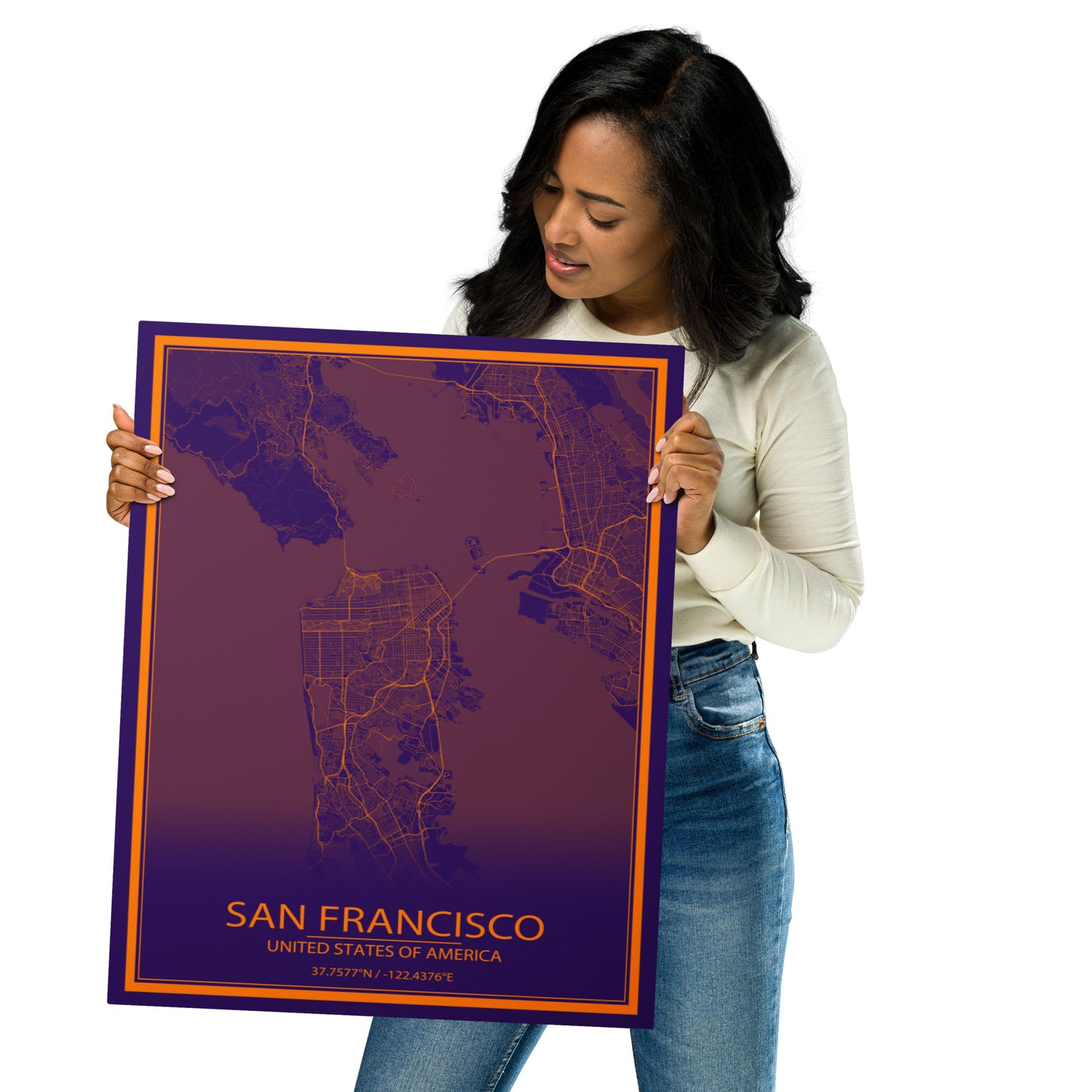 San Francisco Purple and Orange Metal Map