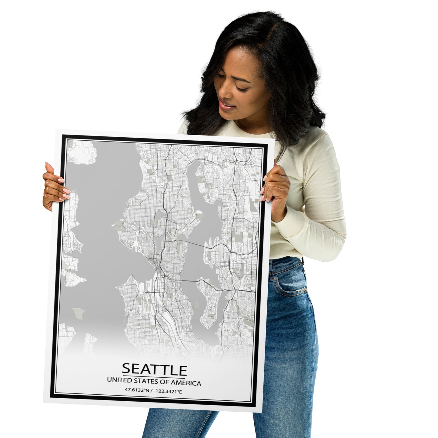 Seattle White Metal Map