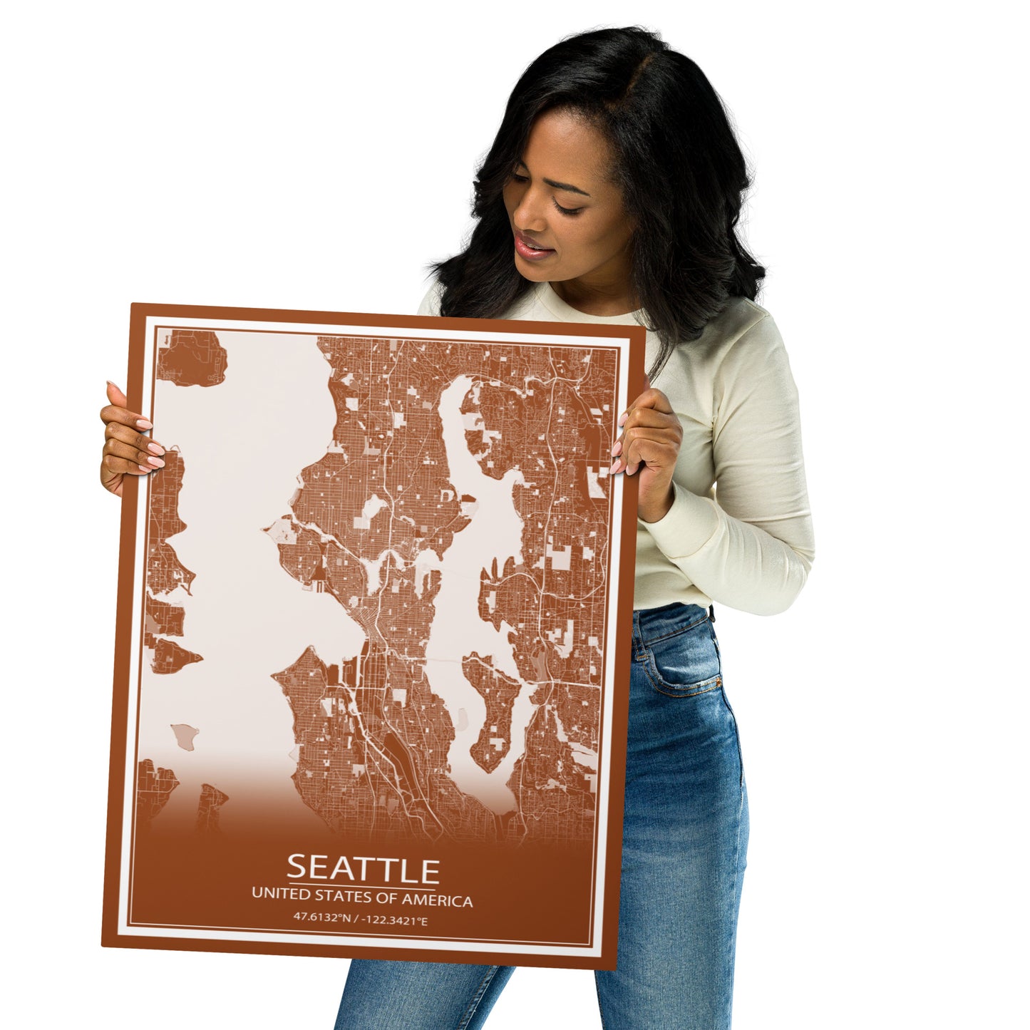 Seattle Brown and White Metal Map