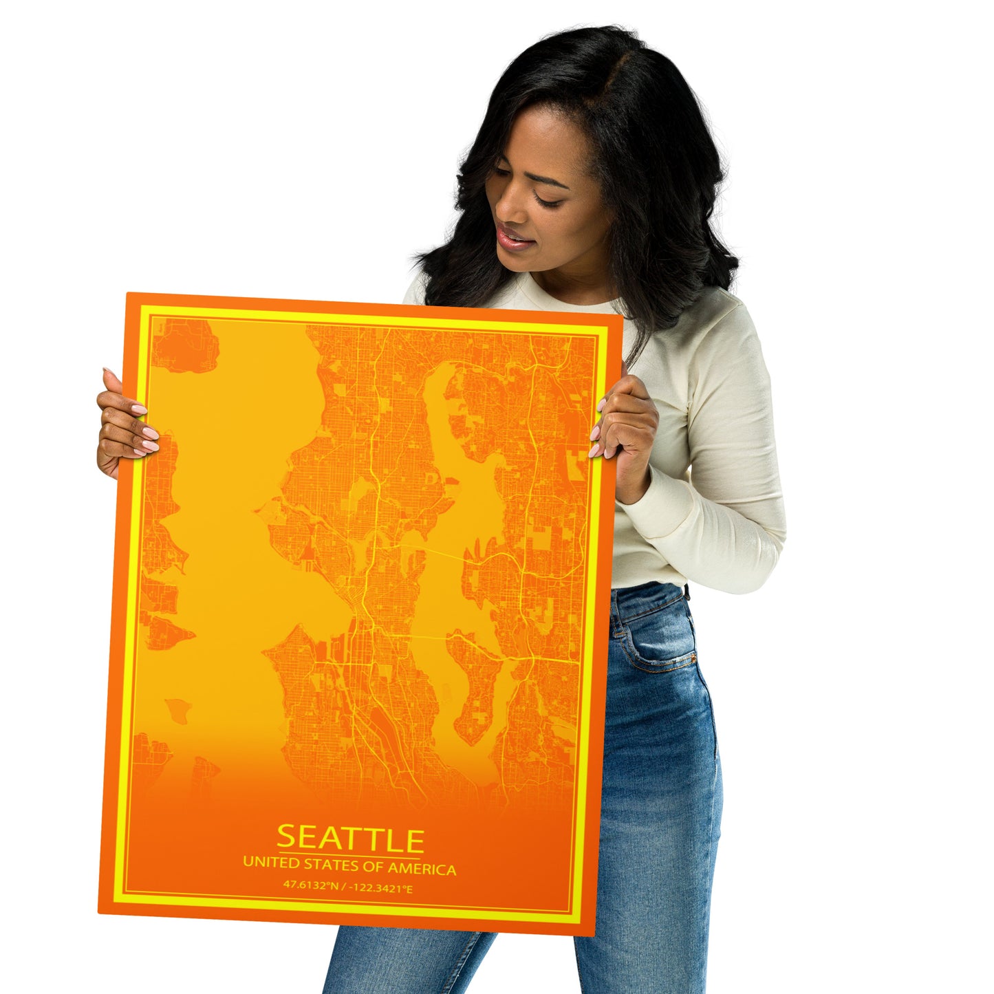 Seattle Orange and Yellow Metal Map