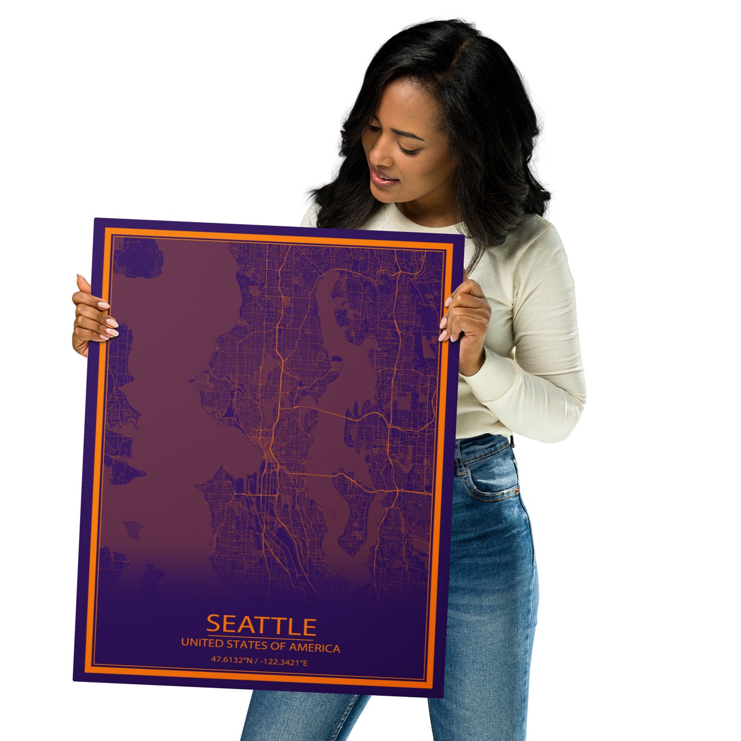 Seattle Purple and Orange Metal Map