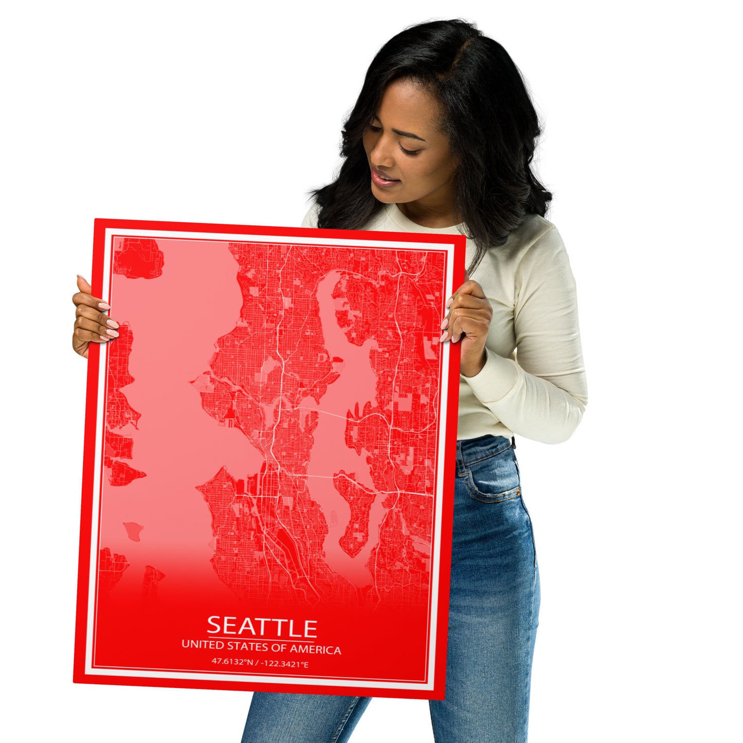 Seattle Red and White Metal Map