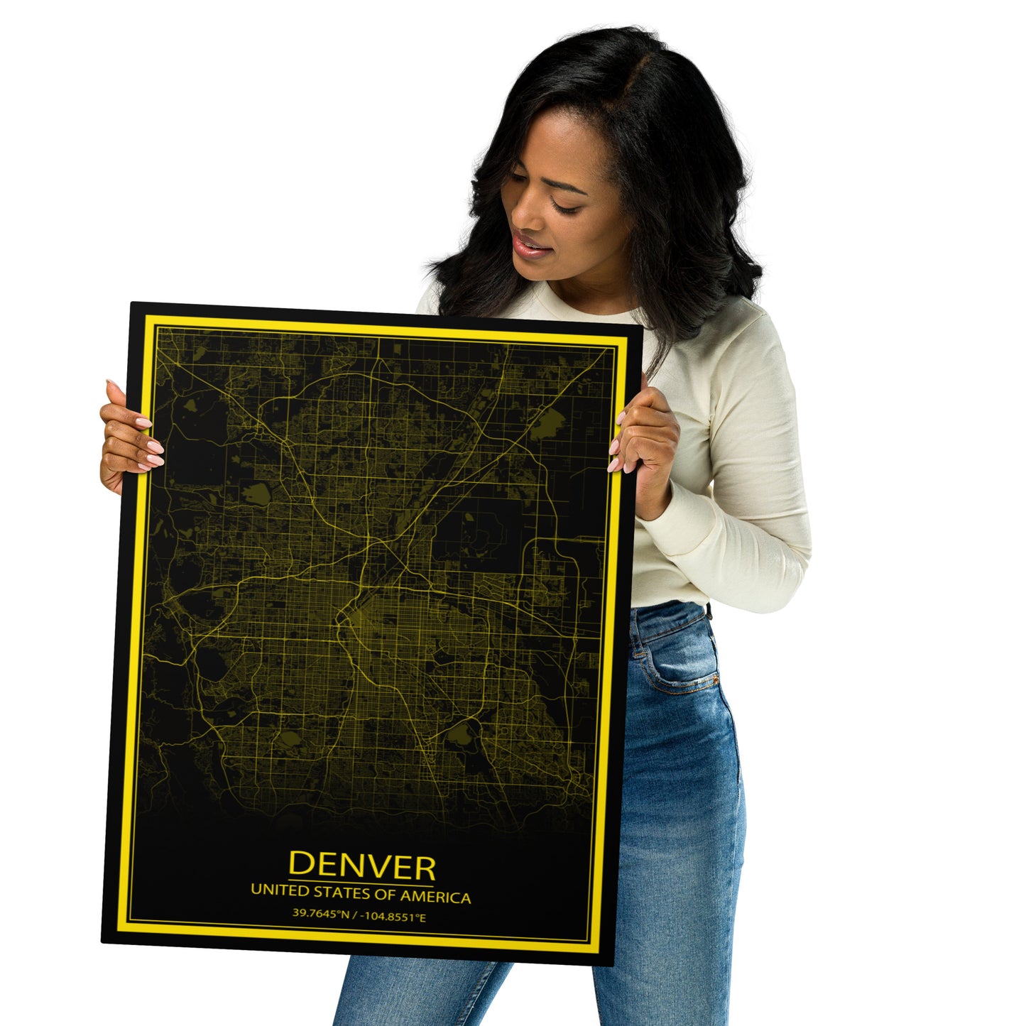 Denver Black and Yellow Metal Map