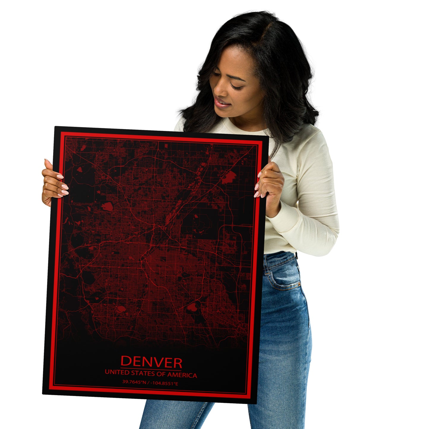 Denver Black and Red Metal Map