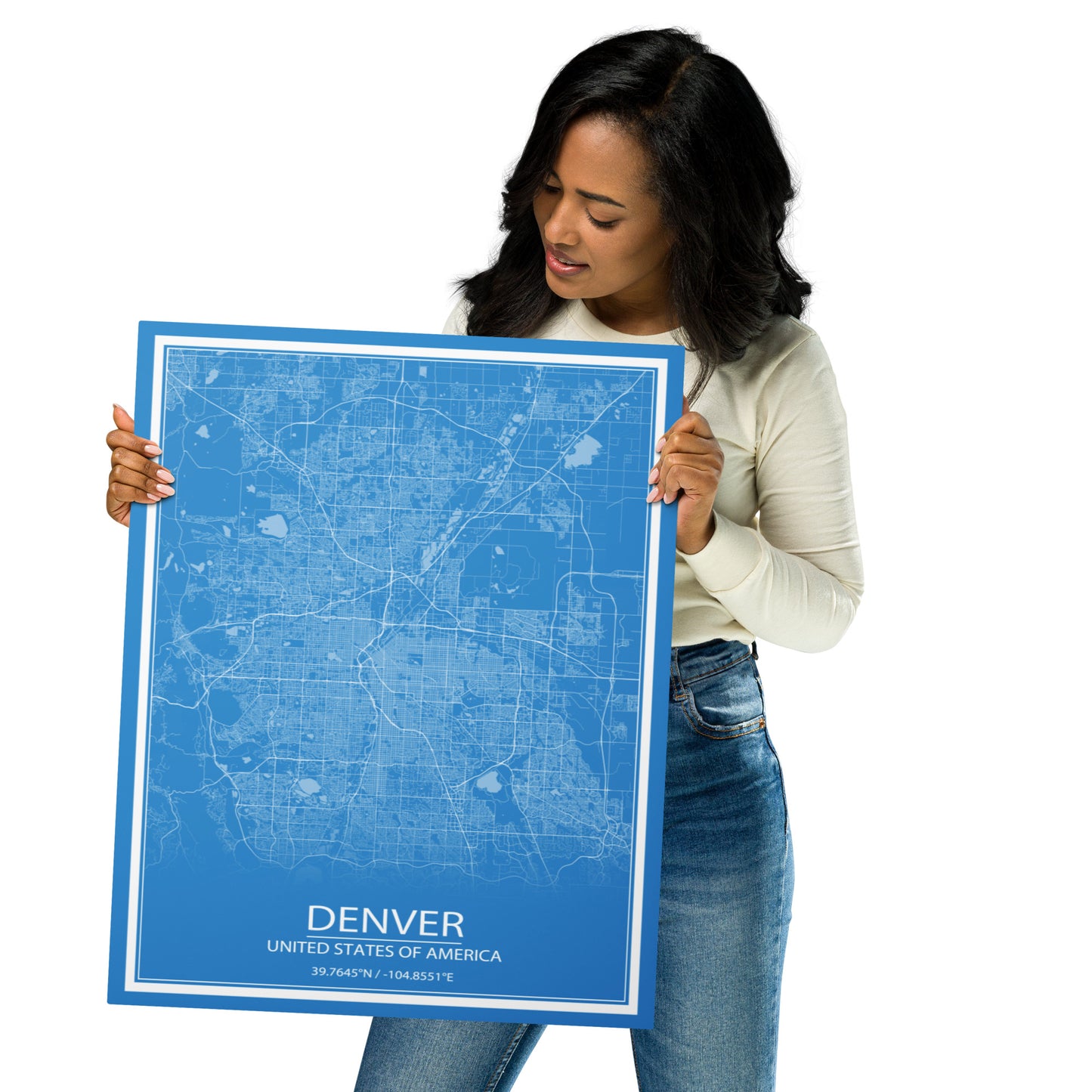 Denver Blue and White Metal Map