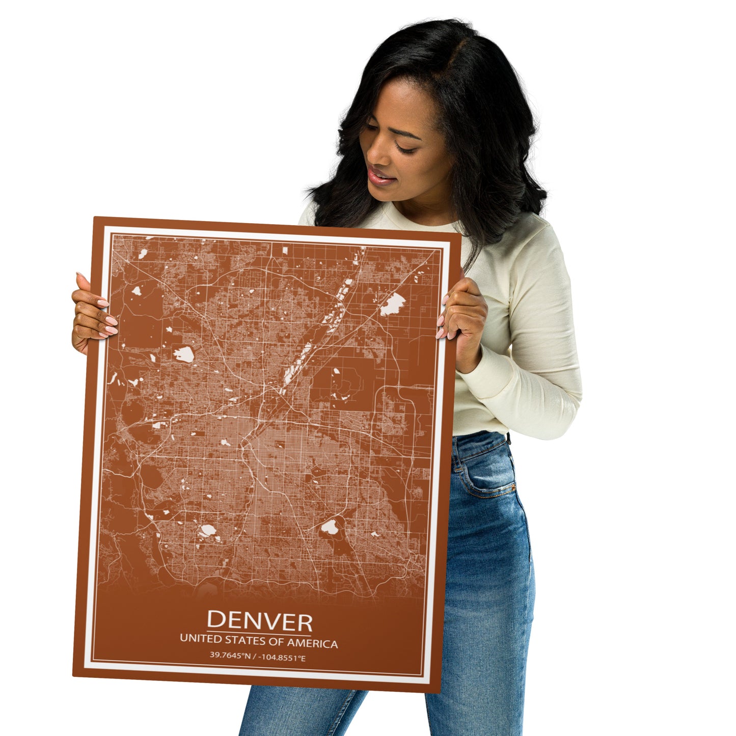 Denver Brown and White Metal Map