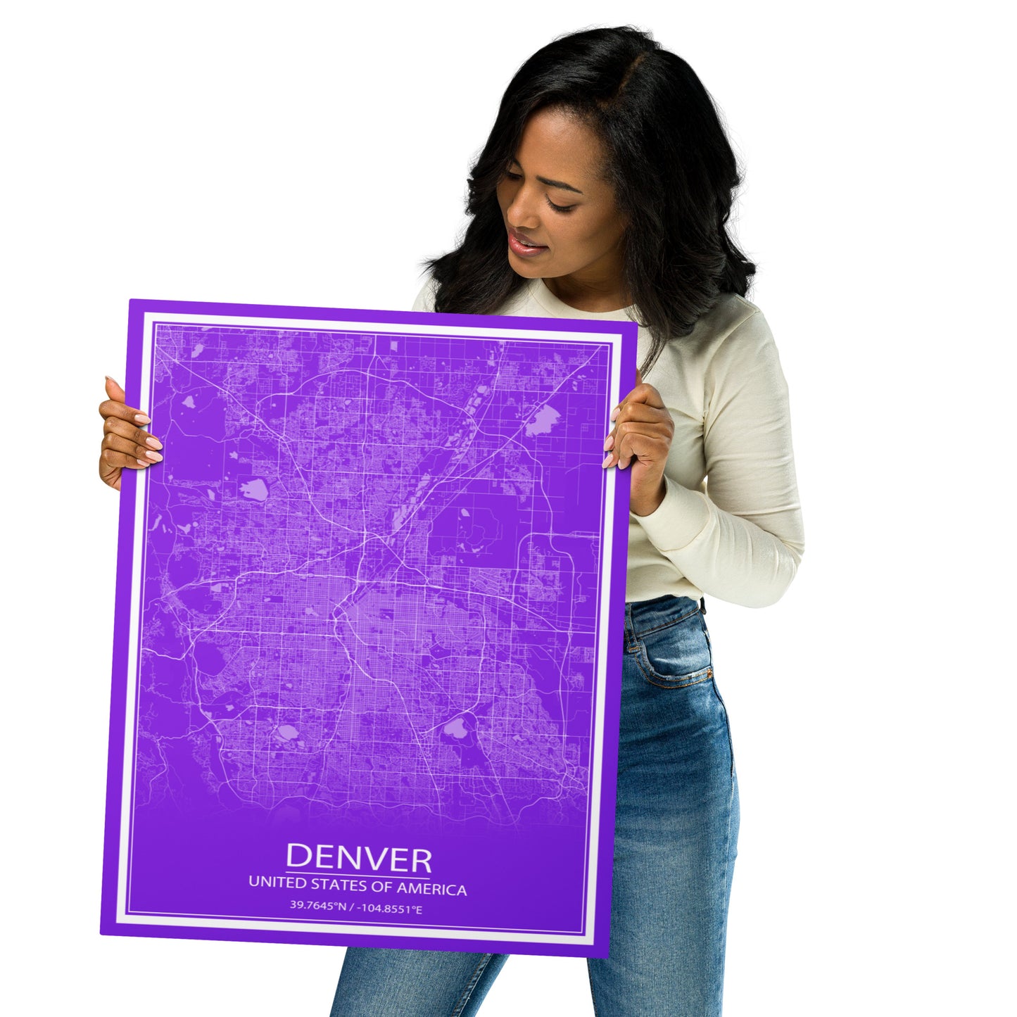 Denver Purple and White Metal Map