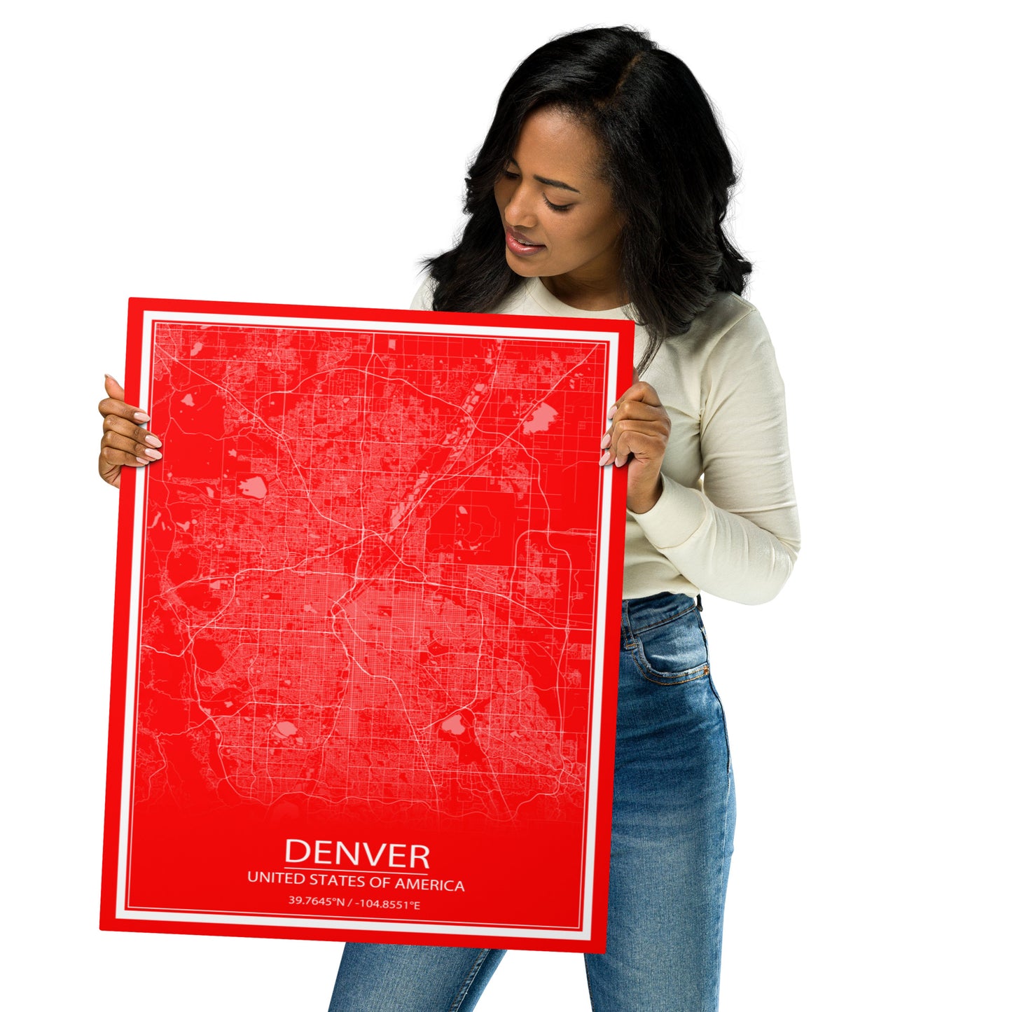 Denver Red and White Metal Map