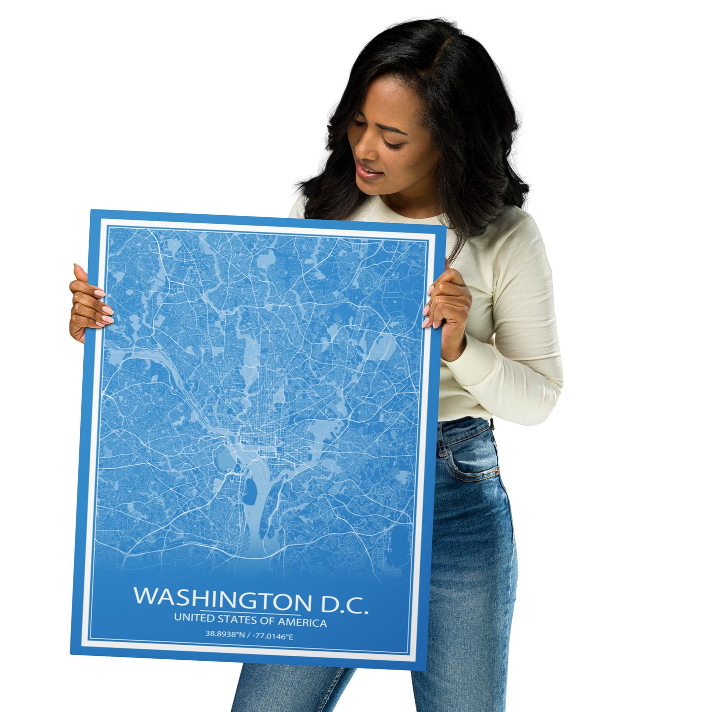 Washington, D.C. Blue and White Metal Map