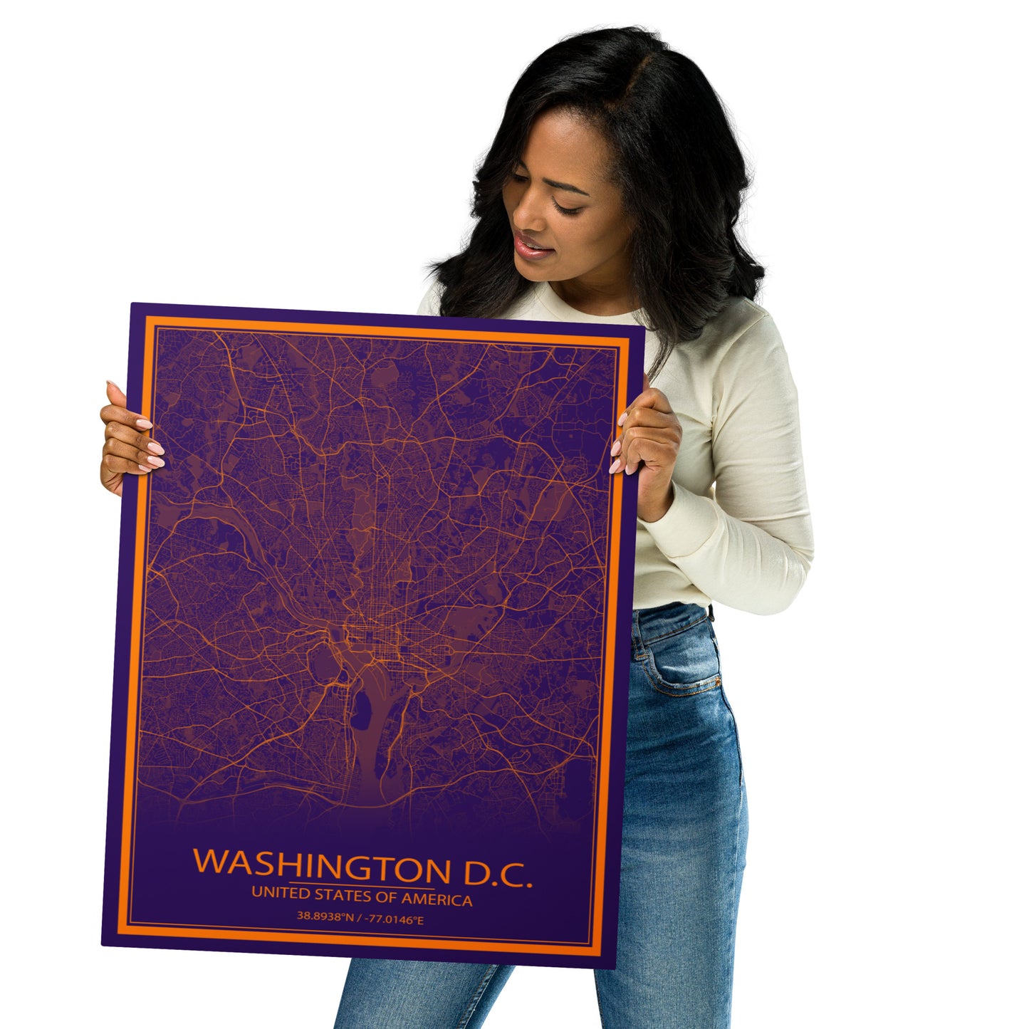 Washington, D.C. Purple and Orange Metal Map