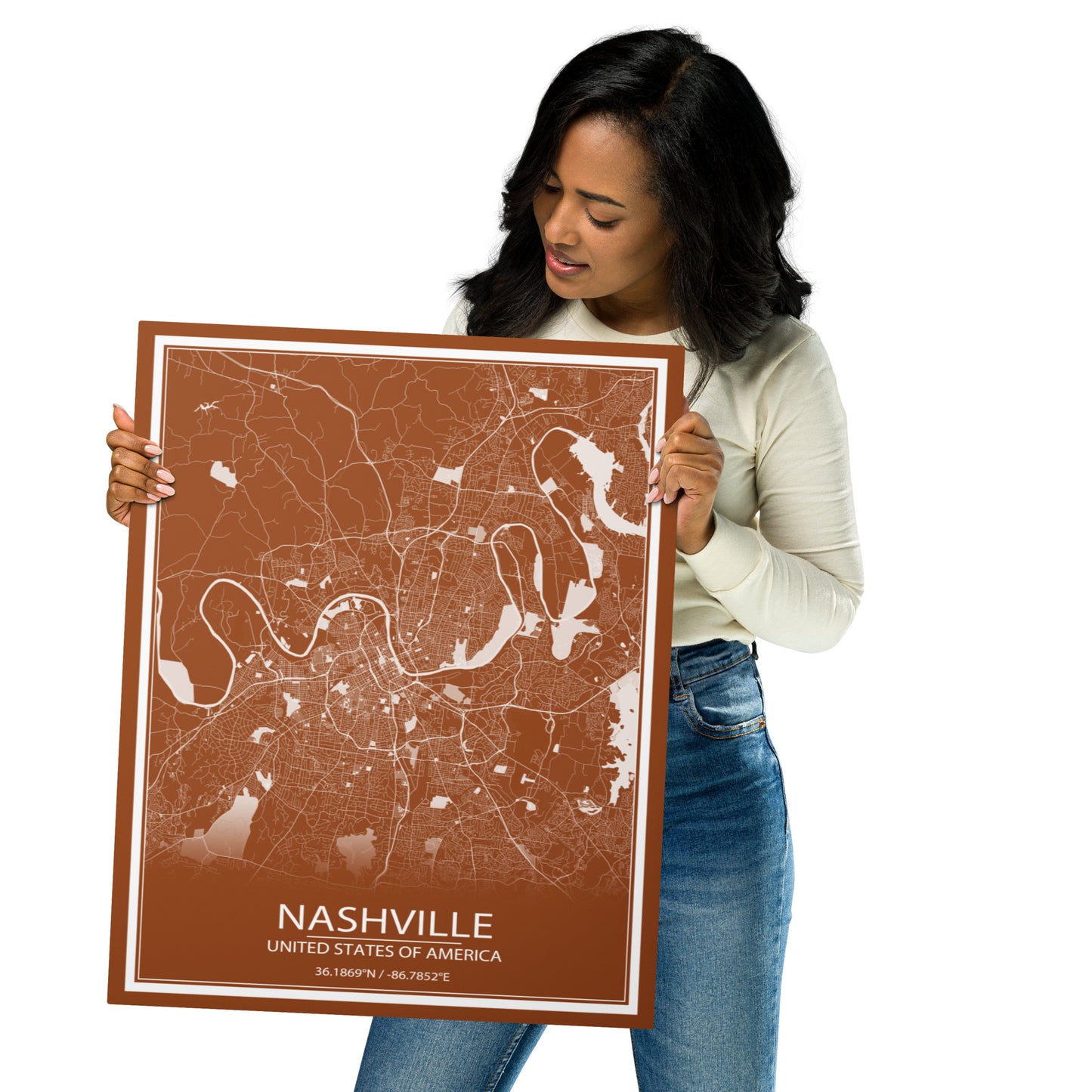 Nashville Brown and White Metal Map