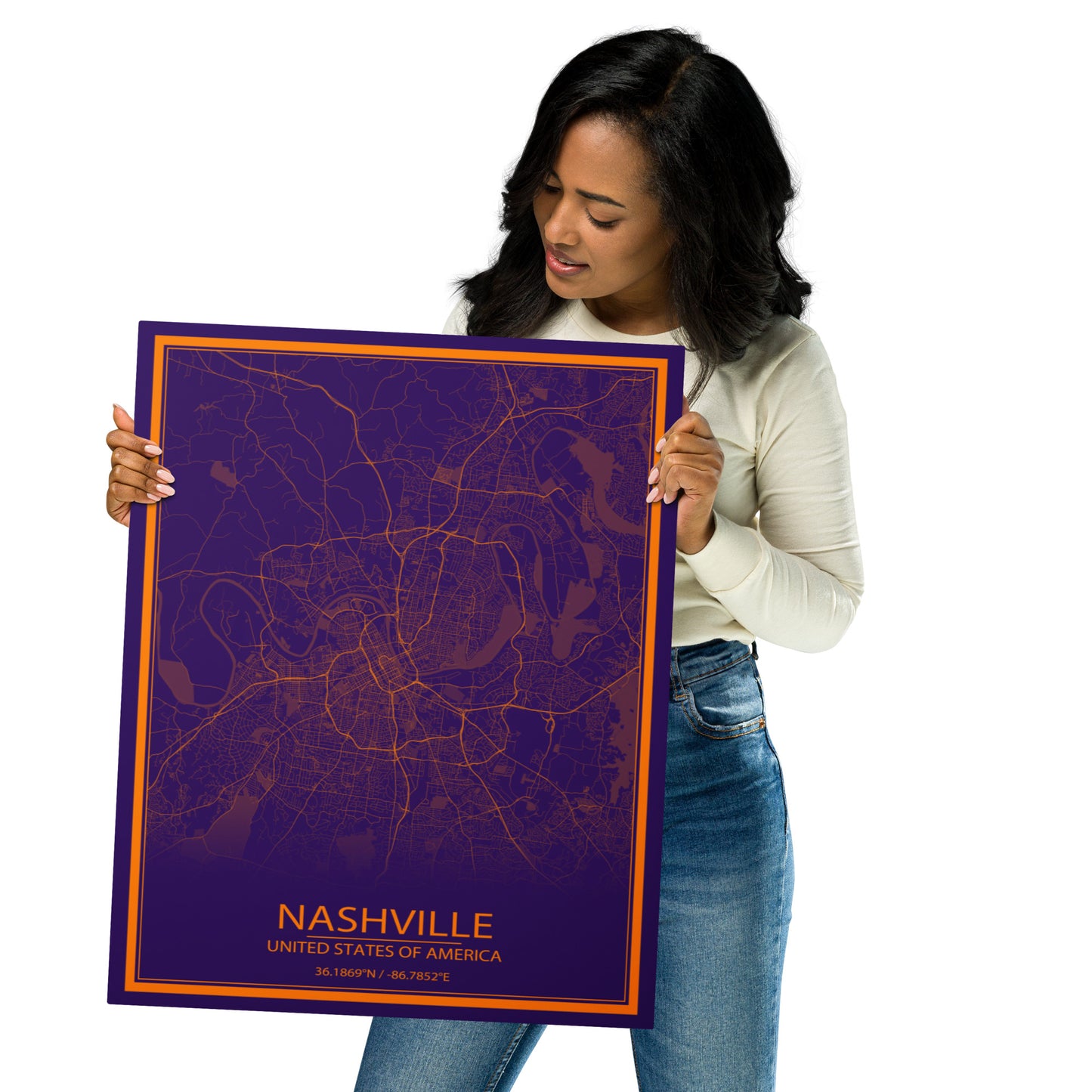 Nashville Purple and Orange Metal Map