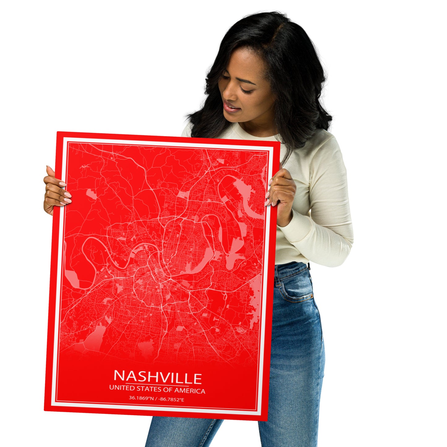 Nashville Red and White Metal Map