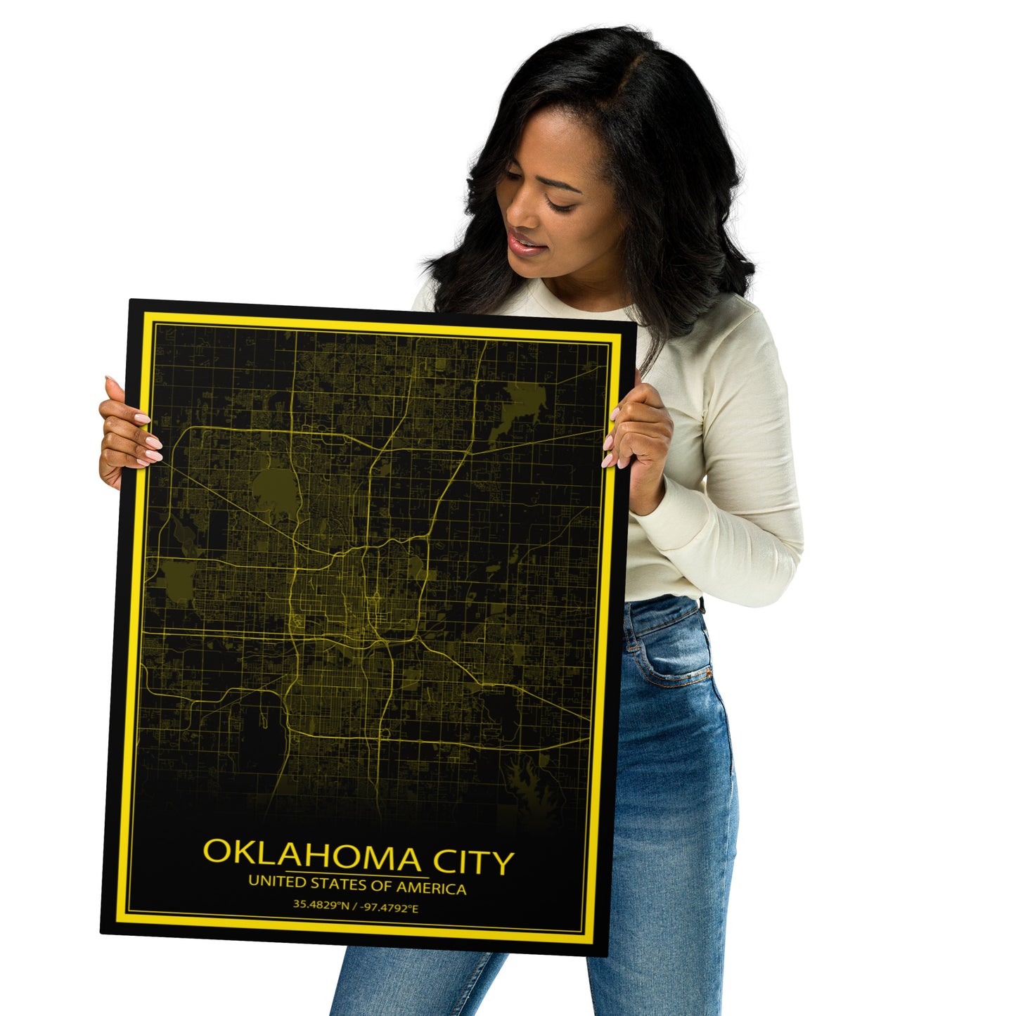 Oklahoma City Black and Yellow Metal Map