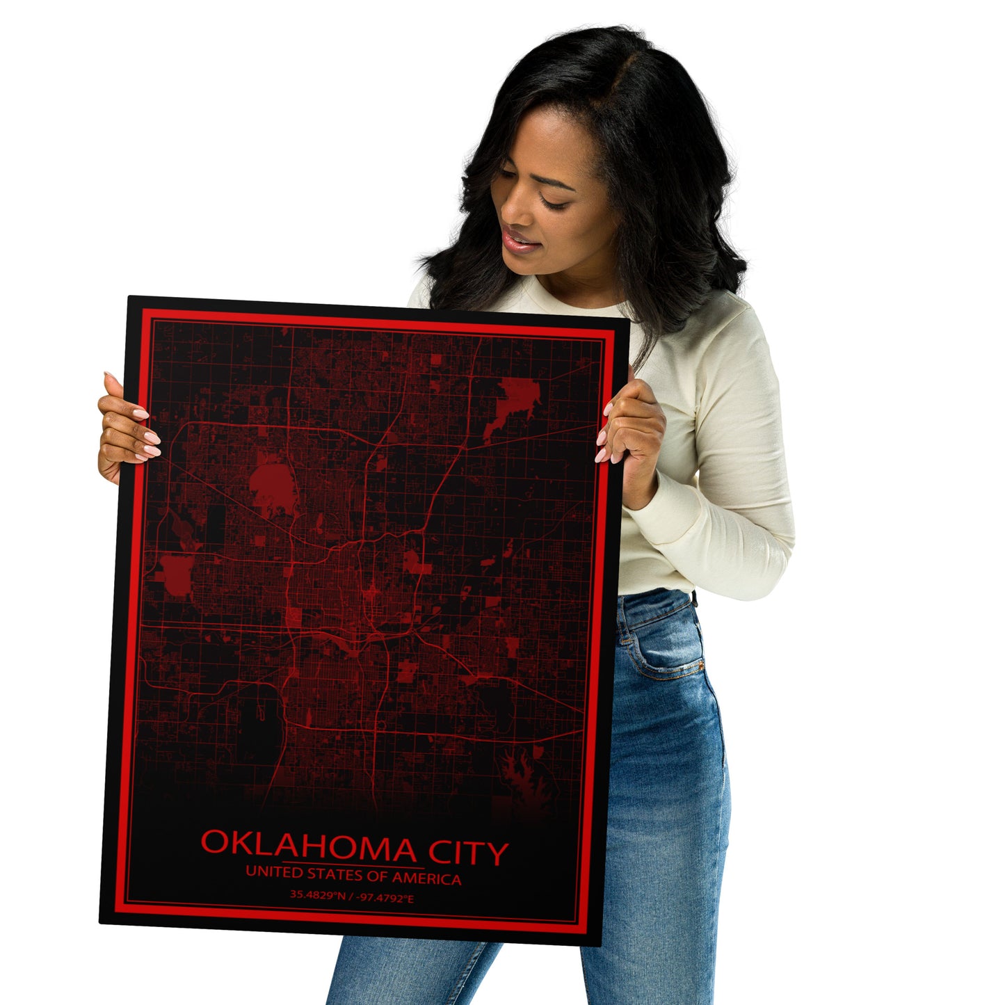 Oklahoma City Black and Red Metal Map