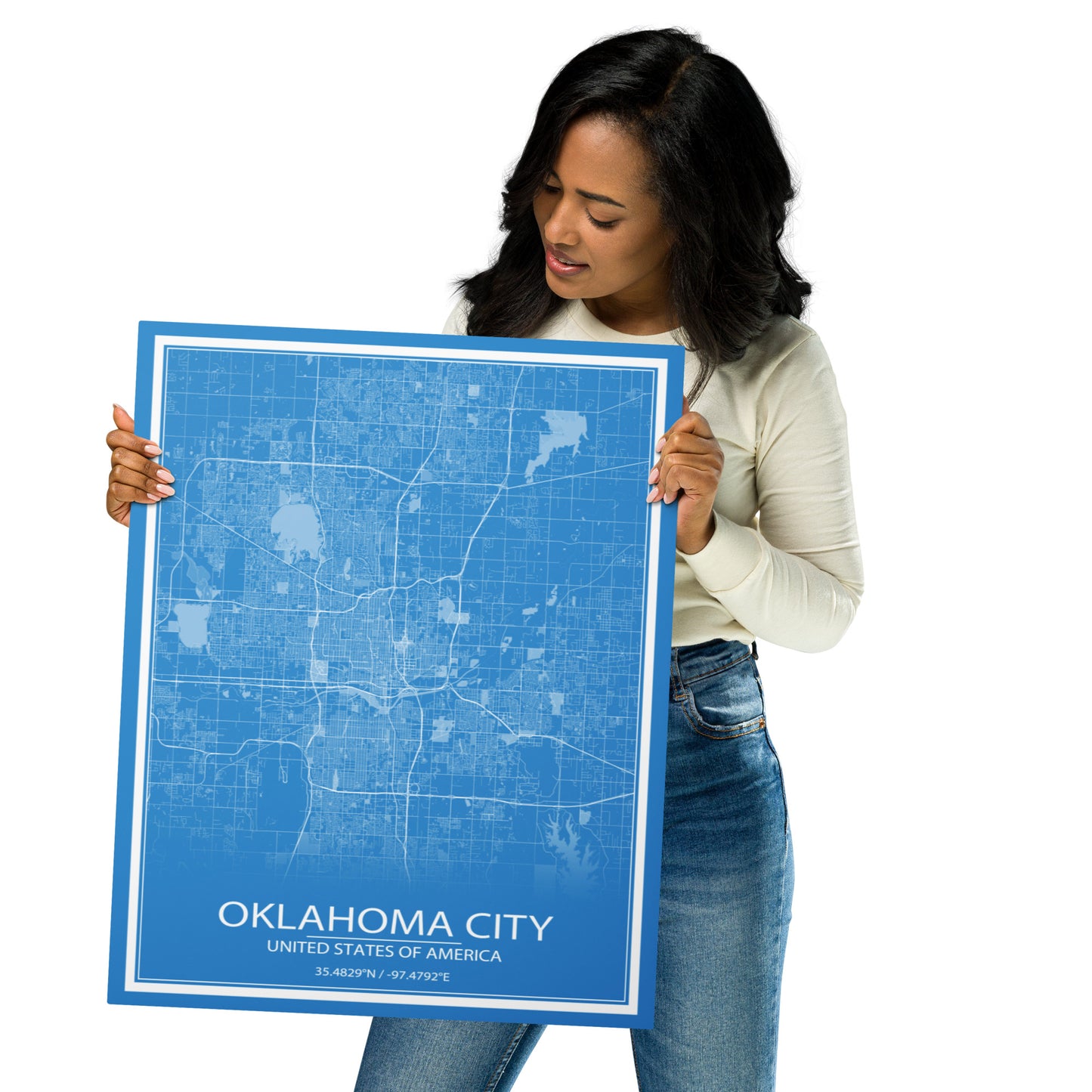 Oklahoma City Blue and White Metal Map