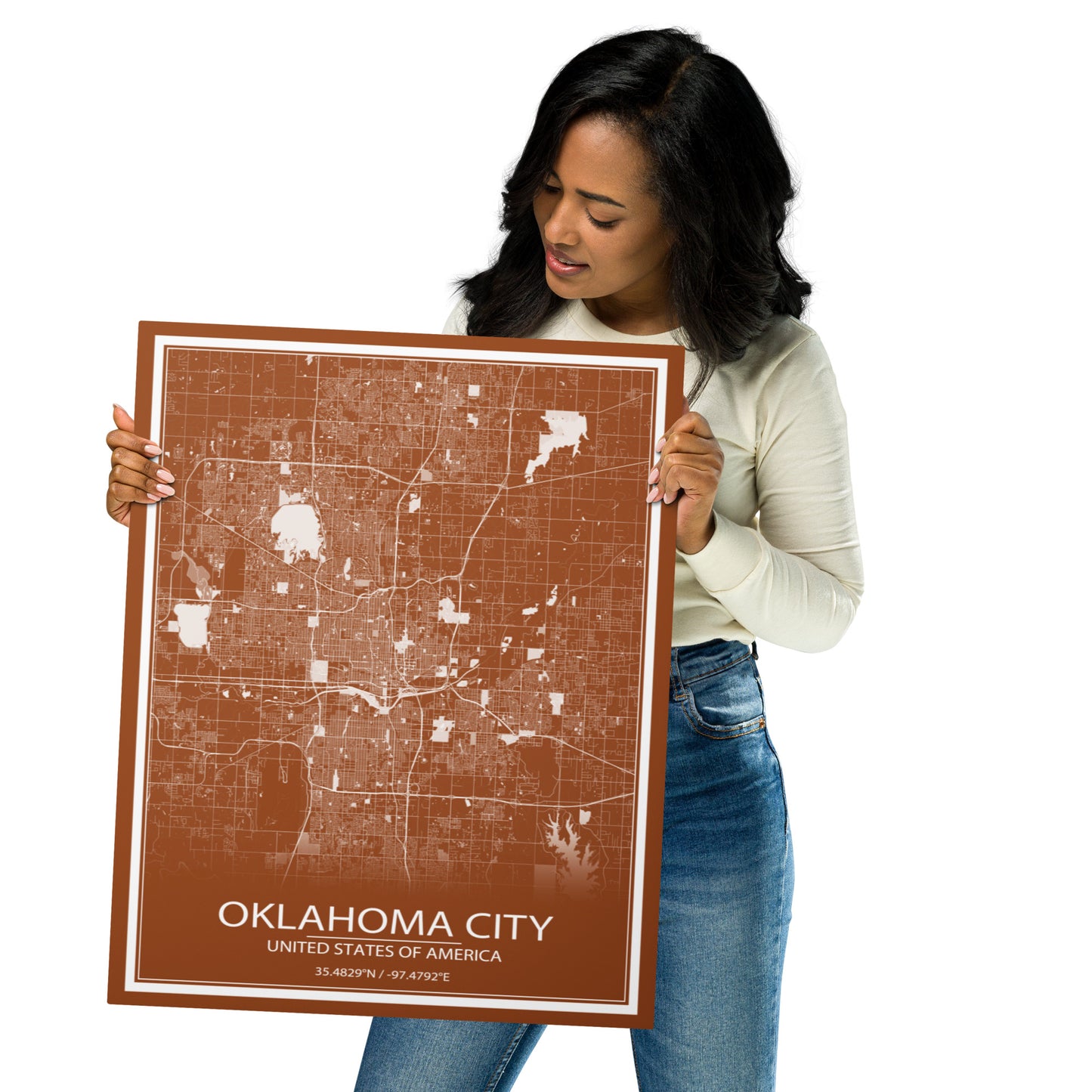 Oklahoma City Brown and White Metal Map