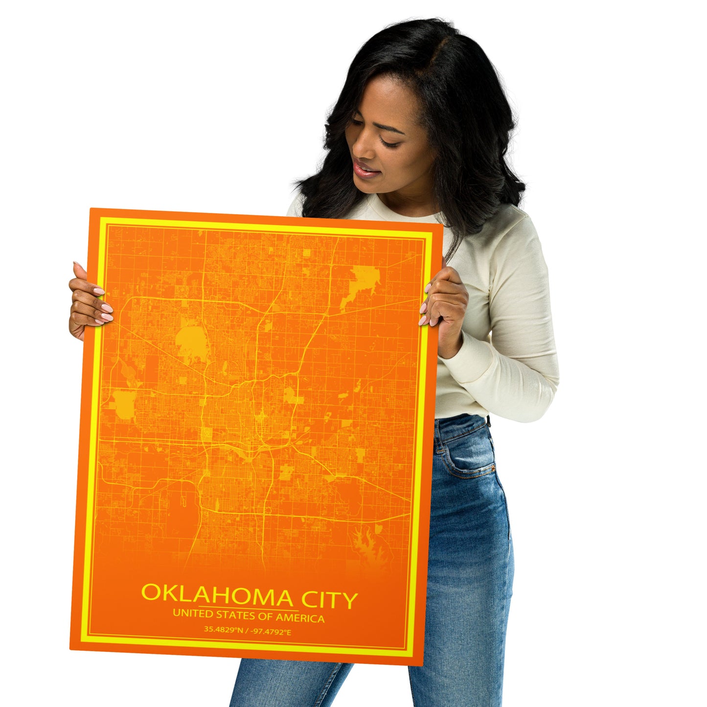 Oklahoma City Orange and Yellow Metal Map