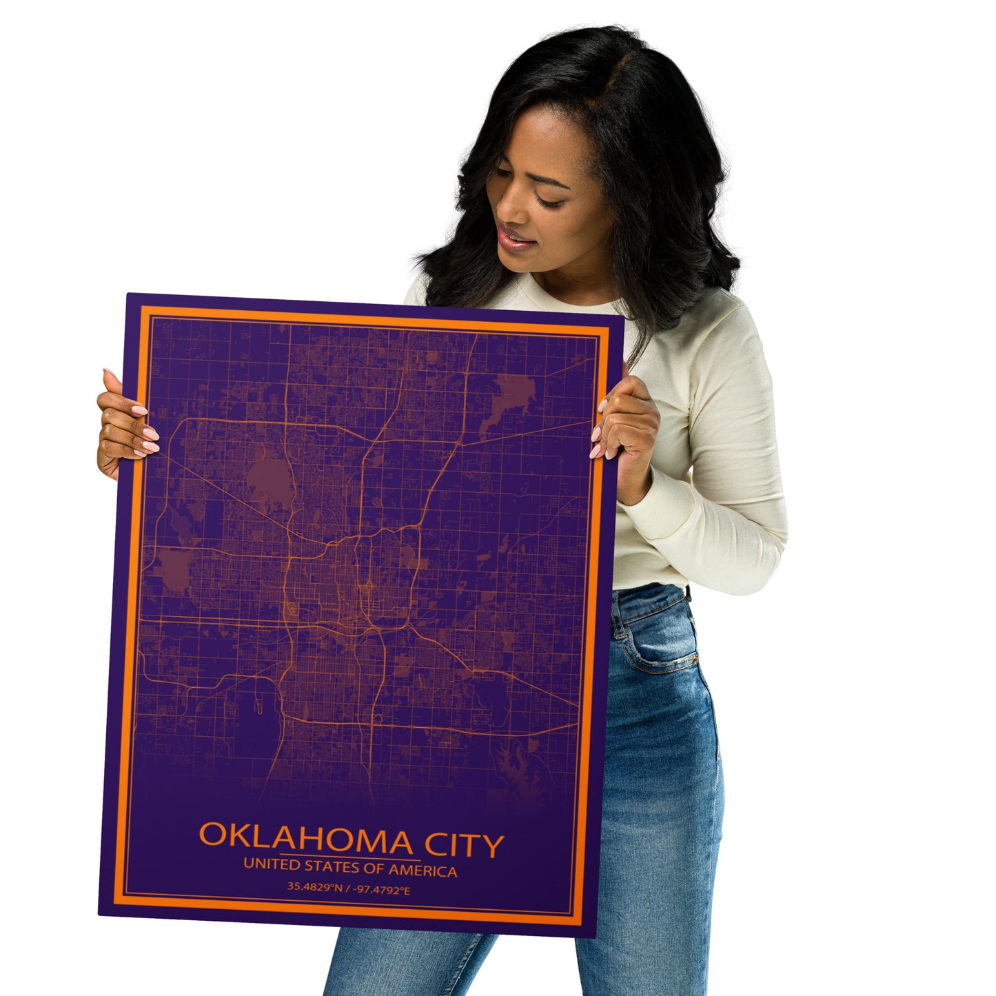 Oklahoma City Purple and Orange Metal Map