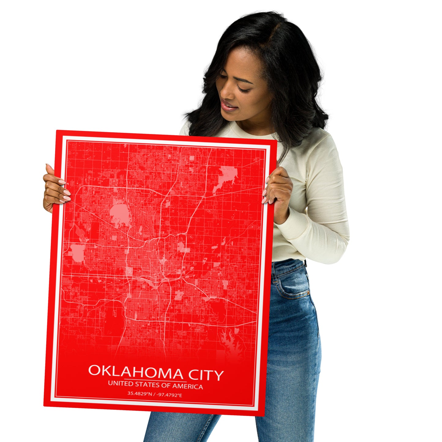 Oklahoma City Red and White Metal Map