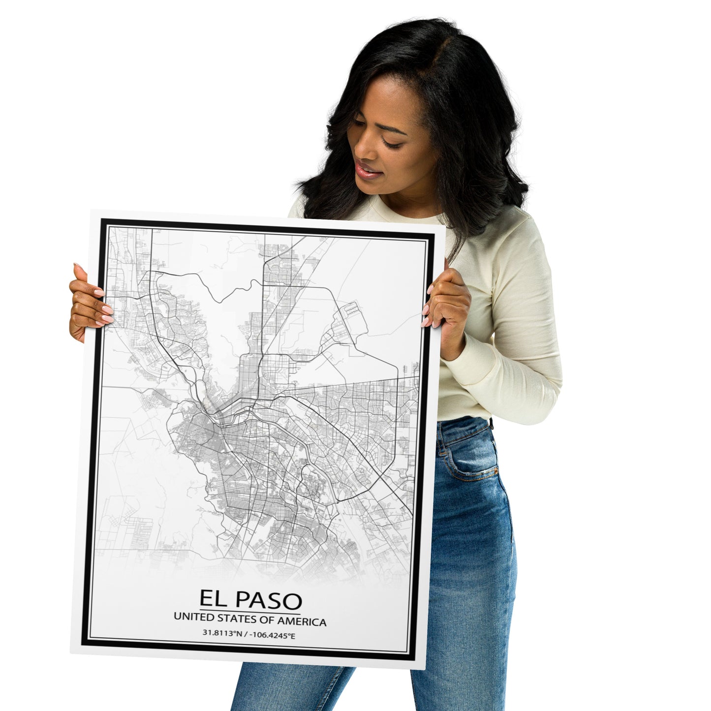 El Paso White Metal Map