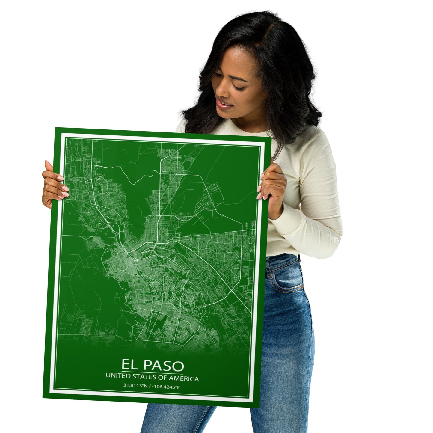 El Paso Green and White Metal Map