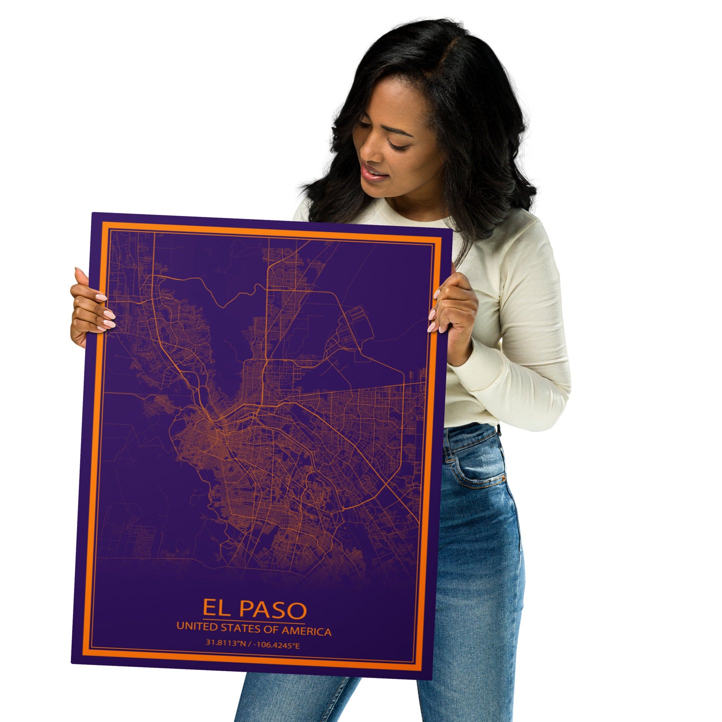 El Paso Purple and Orange Metal Map