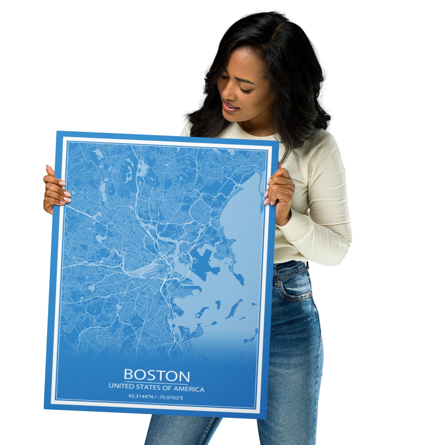 Boston Blue and White Metal Map