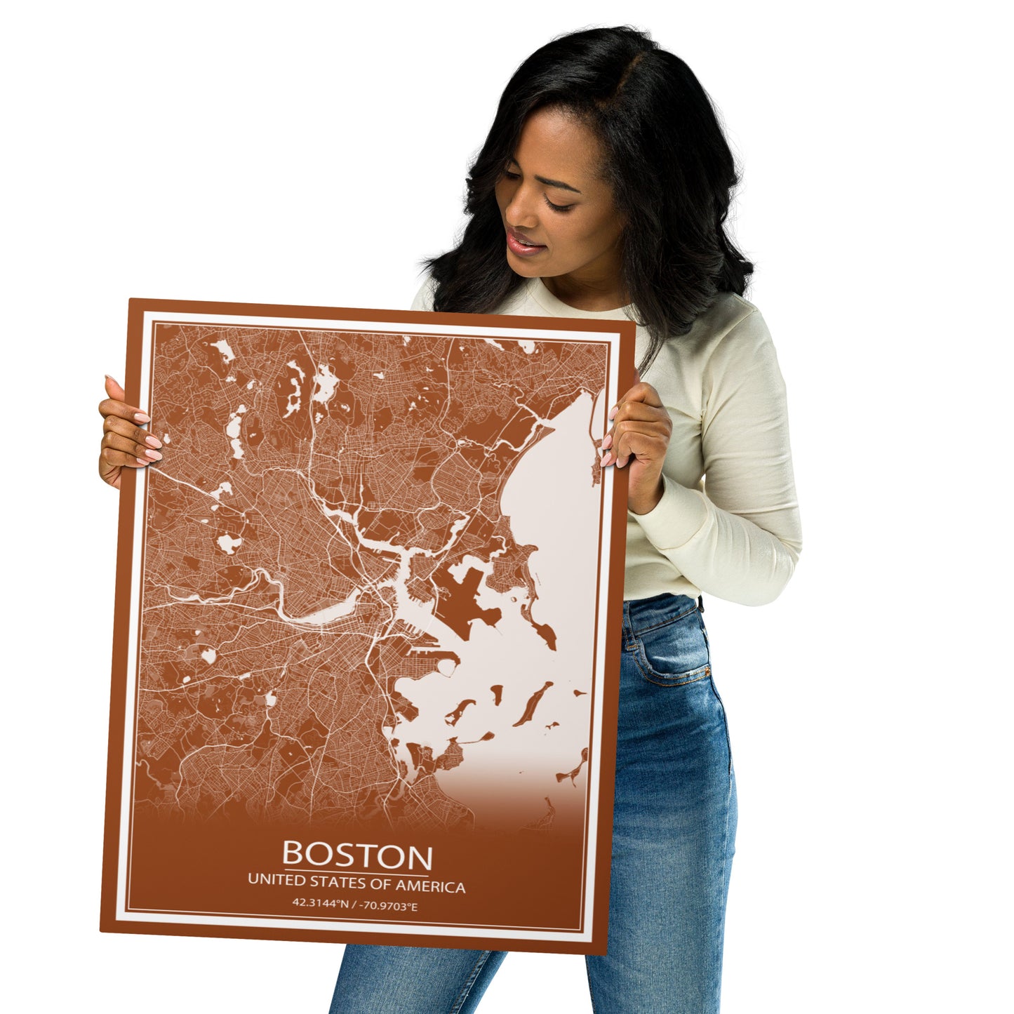 Boston Brown and White Metal Map