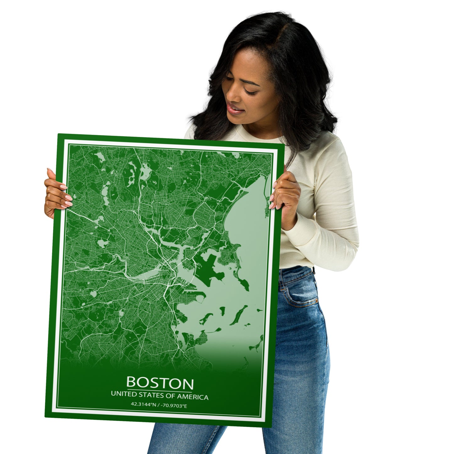 Boston Green and White Metal Map