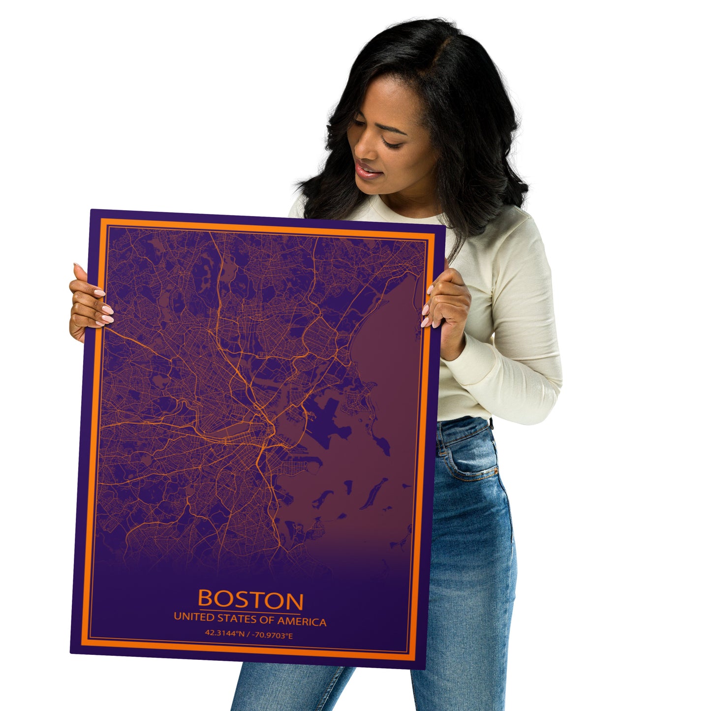 Boston Purple and Orange Metal Map