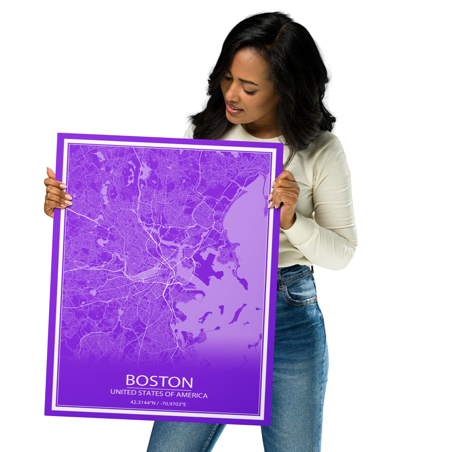 Boston Purple and White Metal Map