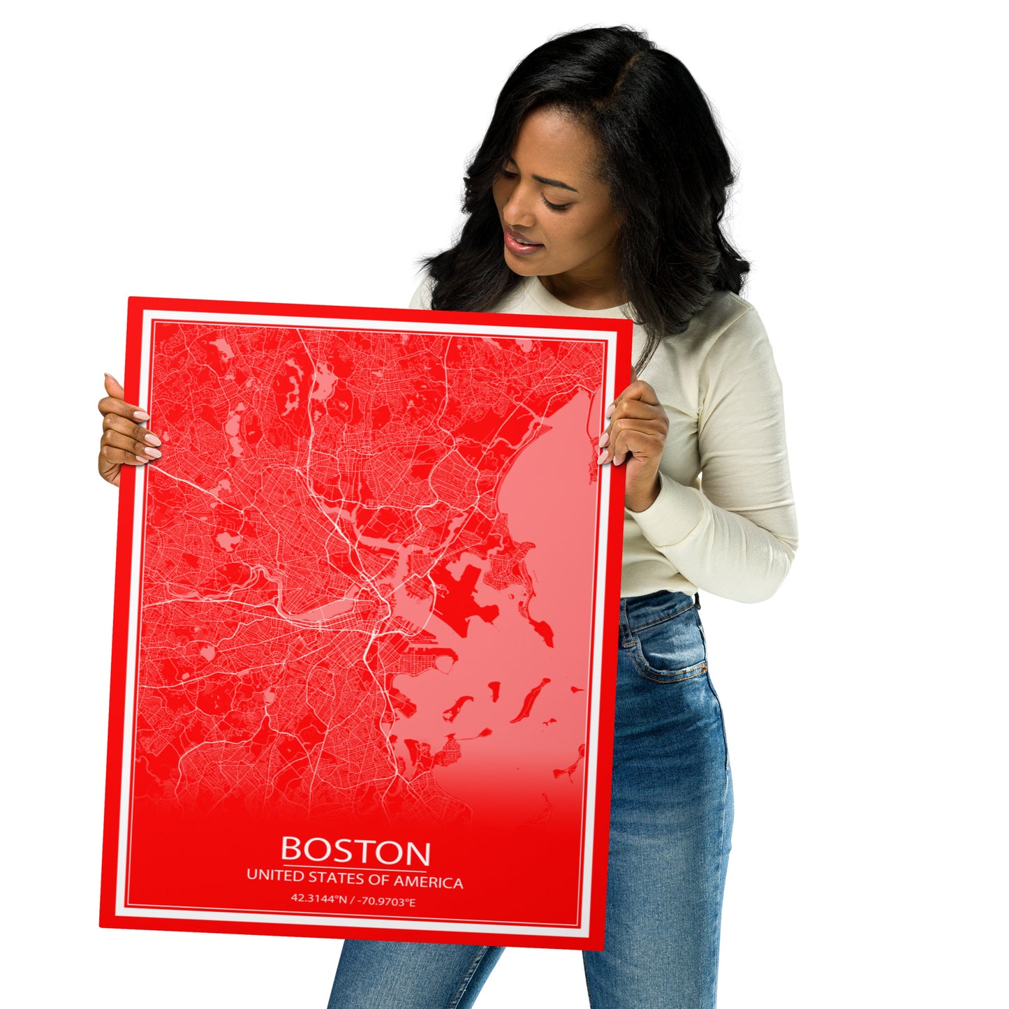 Boston Red and White Metal Map