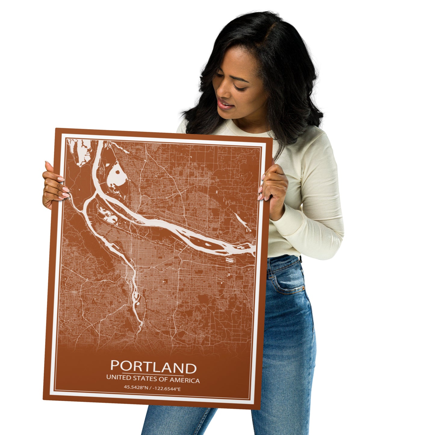 Portland Brown and White Metal Map