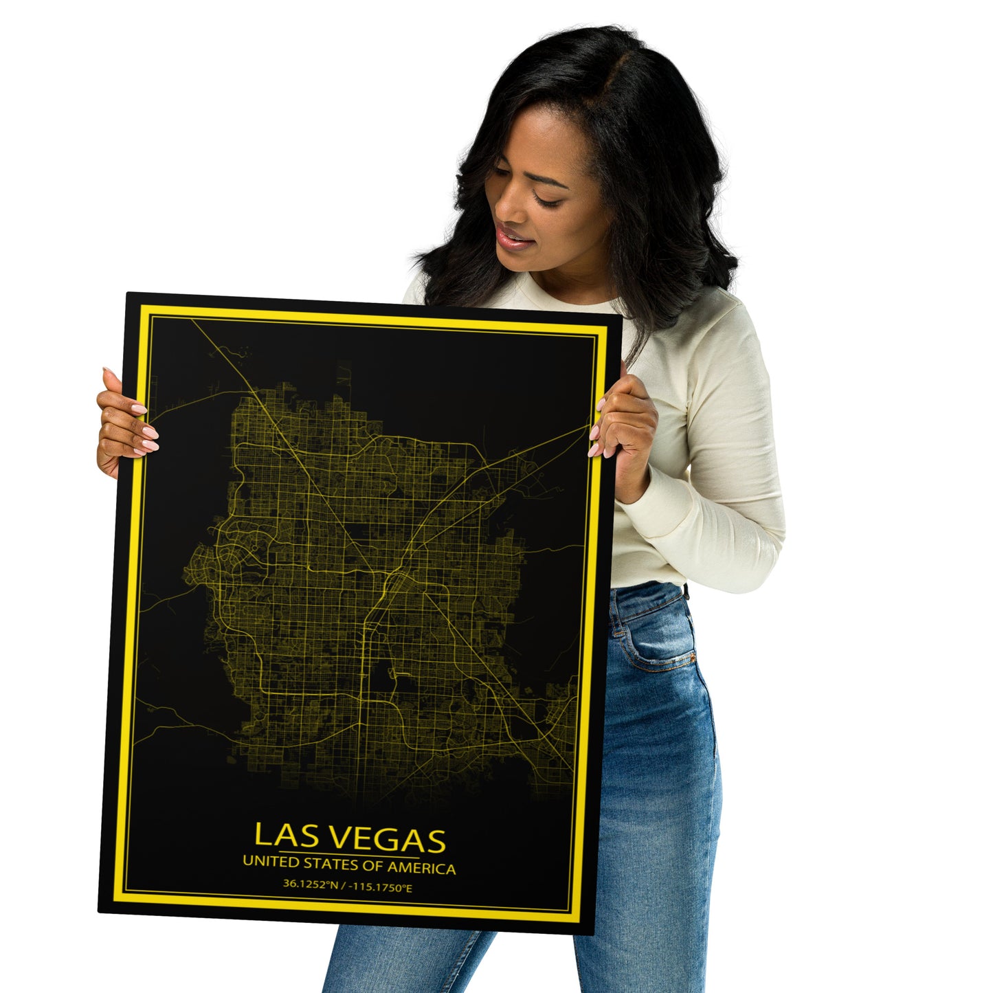 Las Vegas Black and Yellow Metal Map