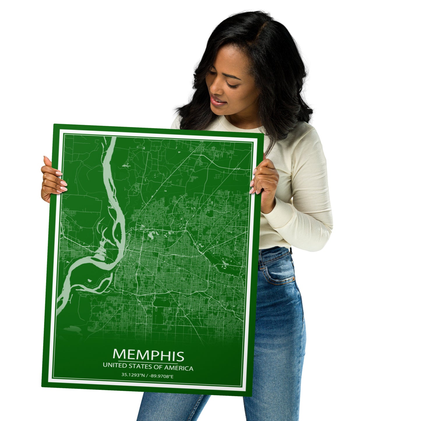 Memphis Green and White Metal Map