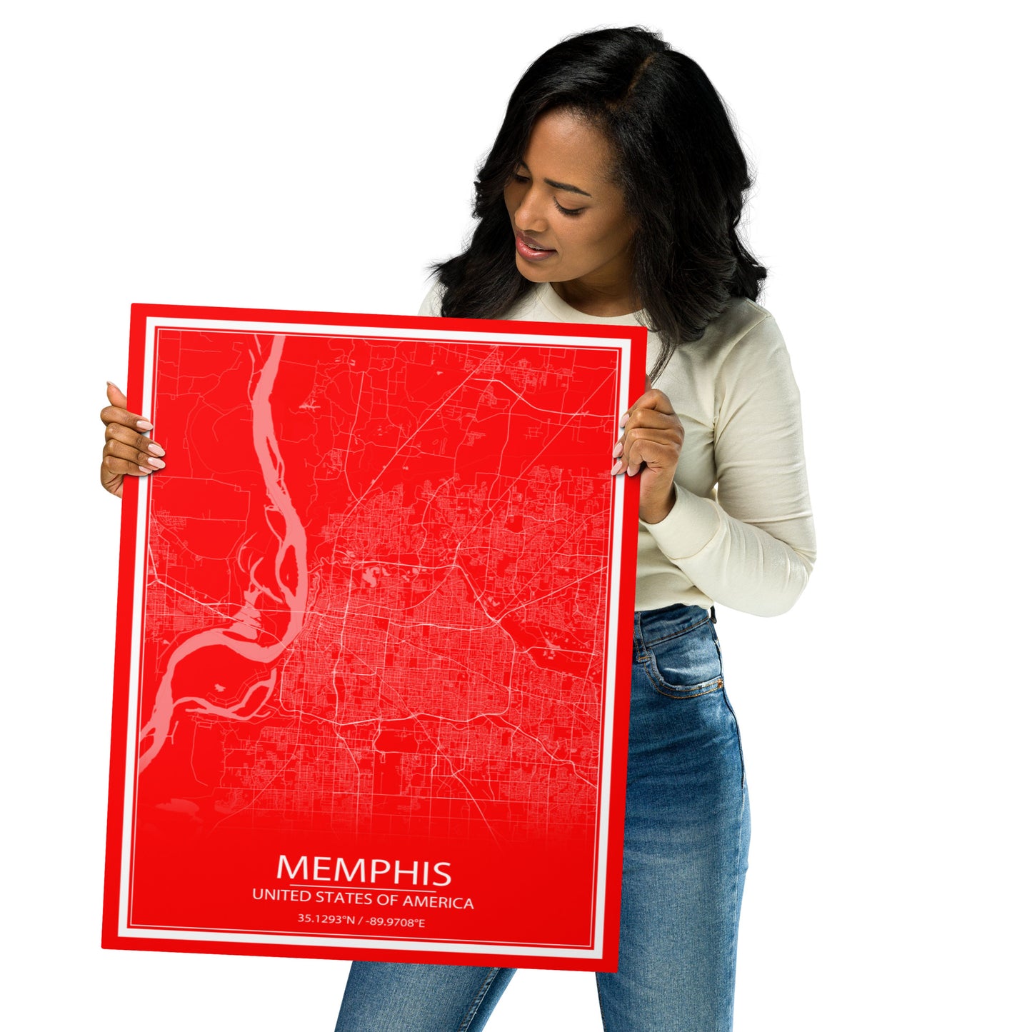 Memphis Red and White Metal Map