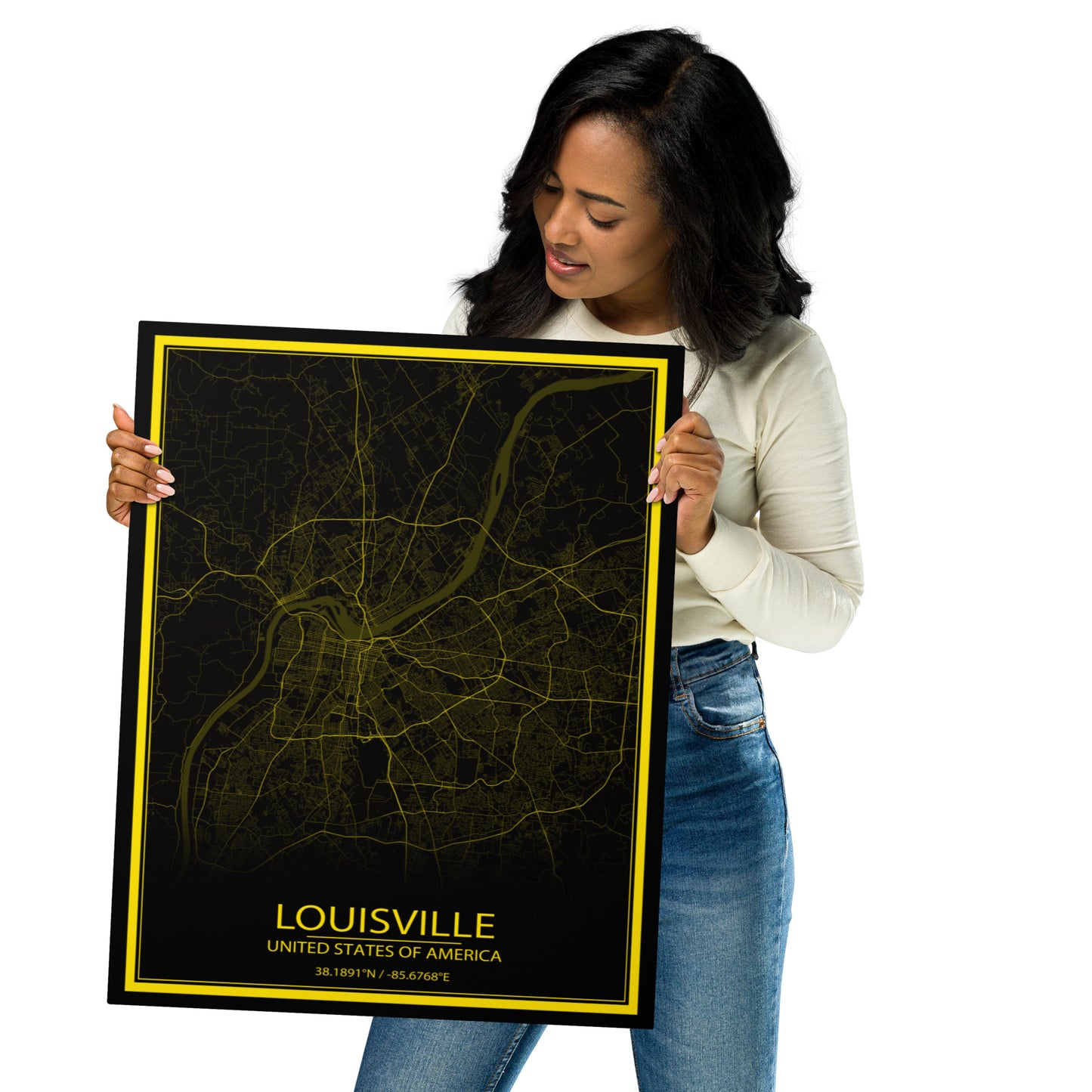 Louisville Black and Yellow Metal Map