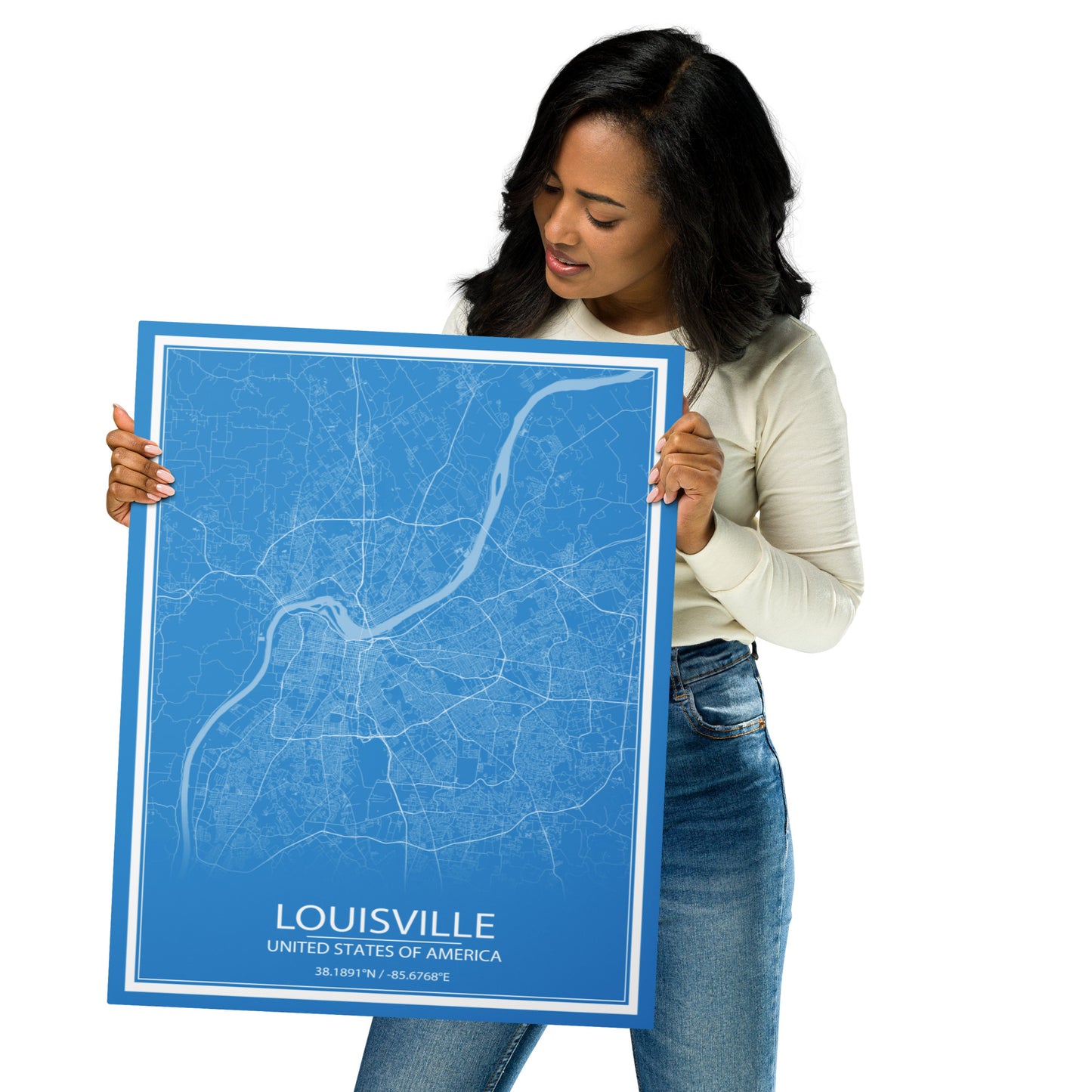 Louisville Blue and White Metal Map