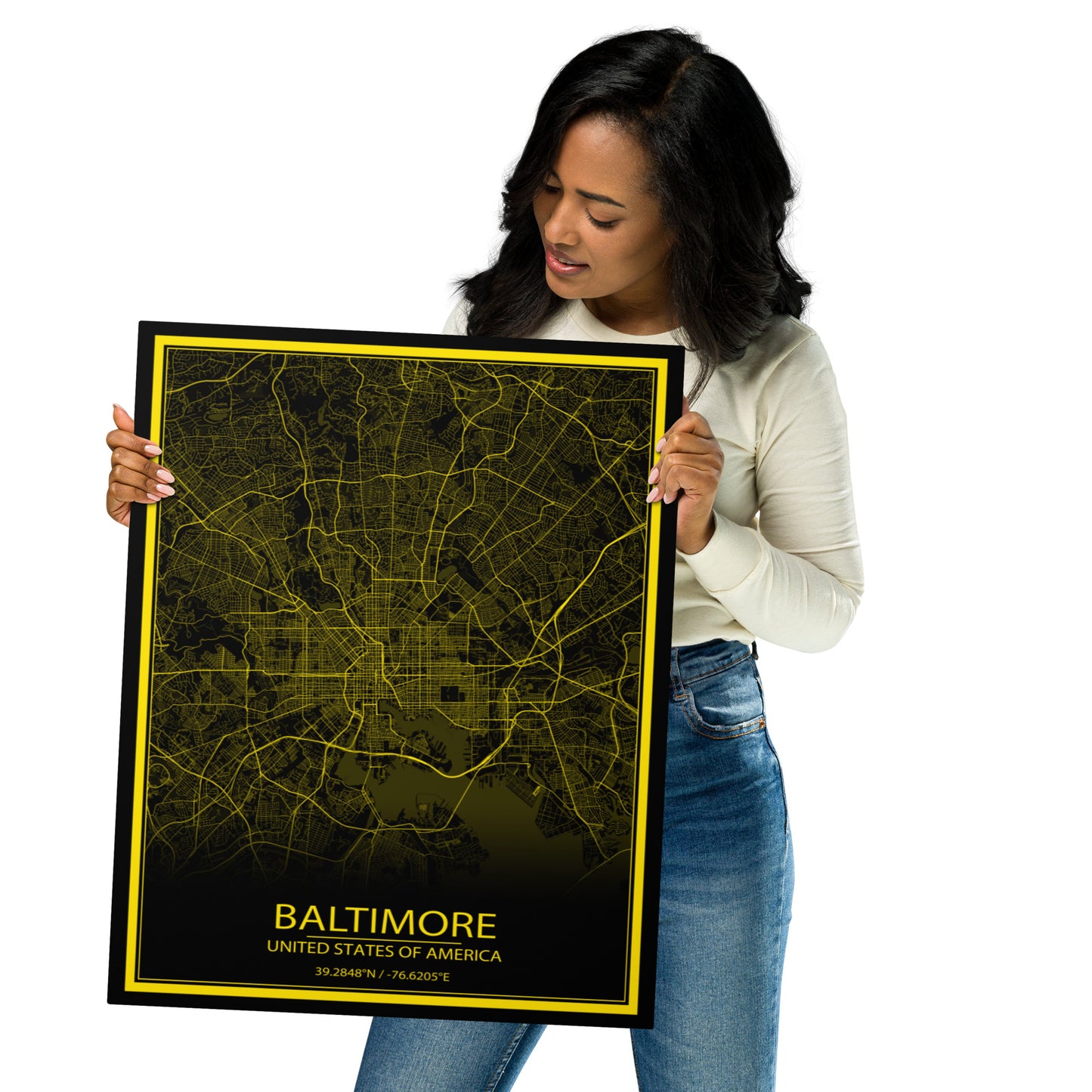 Baltimore Black and Yellow Metal Map