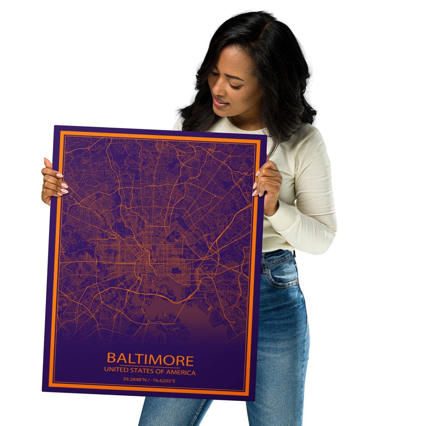 Baltimore Purple and Orange Metal Map