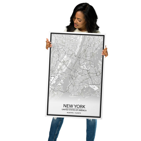 New York White Metal Map