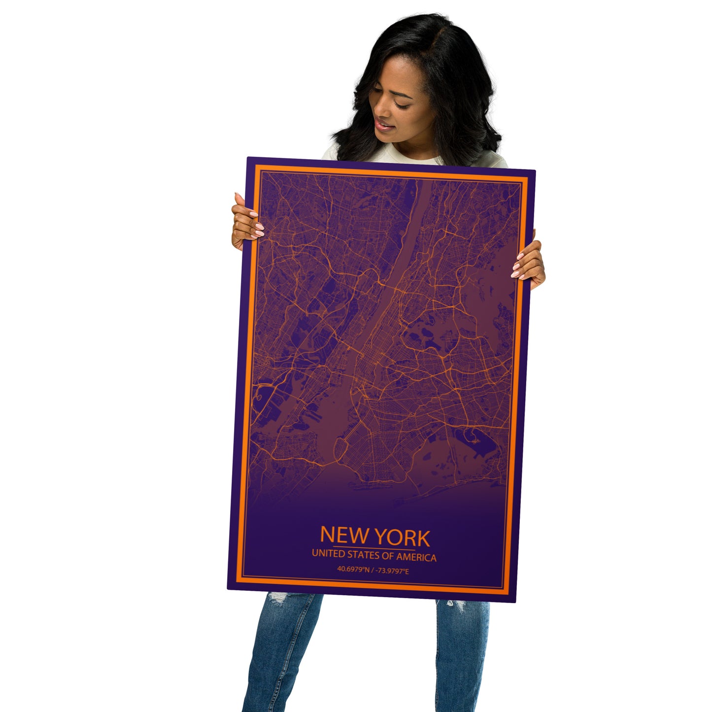 New York Purple and Orange Metal Map