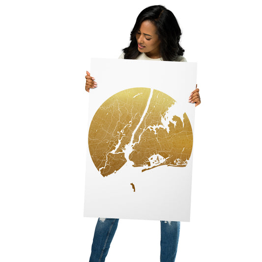 New York Gold on White Metal Map