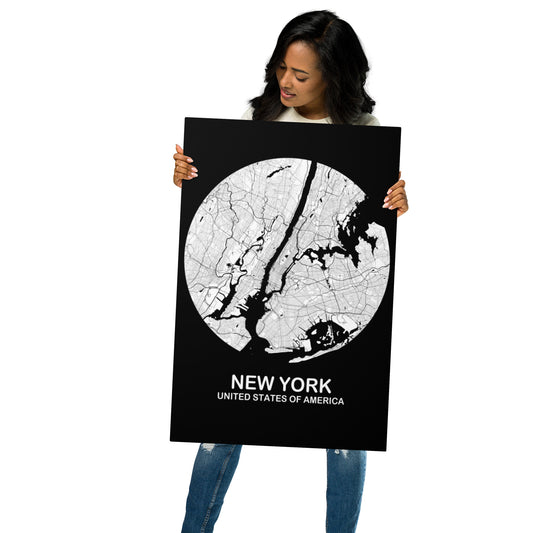 New York Circular White Metal Map