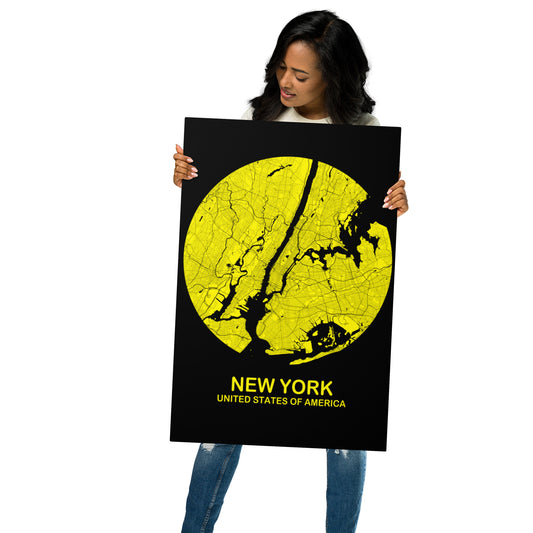 New York Circular Yellow Metal Map