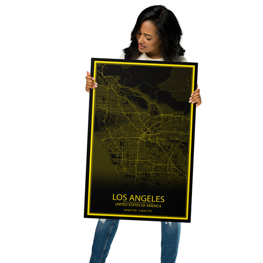 Los Angeles Black and Yellow Metal Map