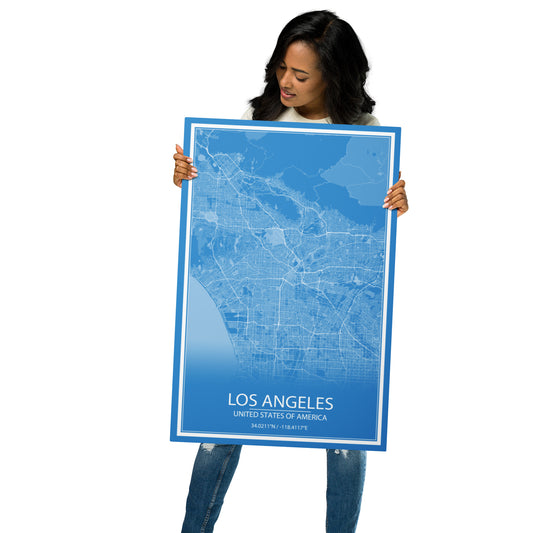 Los Angeles Blue and White Metal Map