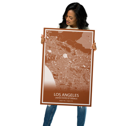 Los Angeles Brown and White Metal Map