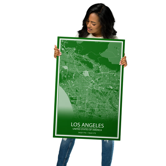 Los Angeles Green and White Metal Map